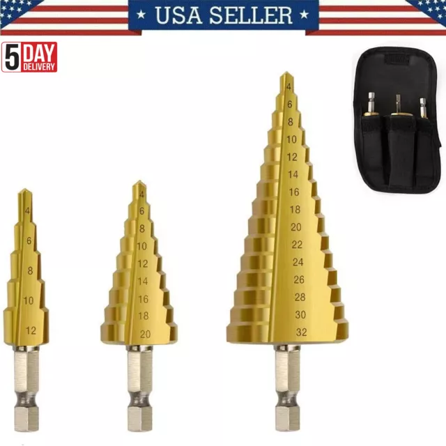 4-32mm HSS Spiral Step Cone Drill Bit Metal Hole Cutter Titanium Nitride Coated