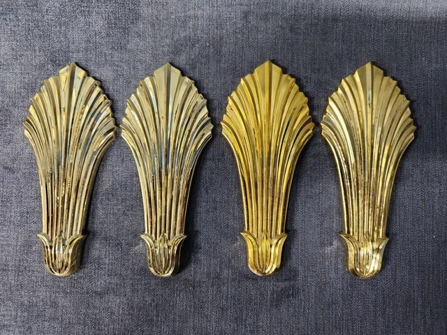 2 Pairs of Retro Art Deco Gold Plastic Curtain Tie Backs Vintage 1980s  mAAE