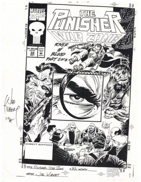 Joe Kubert Signed Punisher War Zone Original Production Art Cover Marvel Comics Joe Kubert Signed Punisher War Zone Original Production Art Cover Marvel Comics