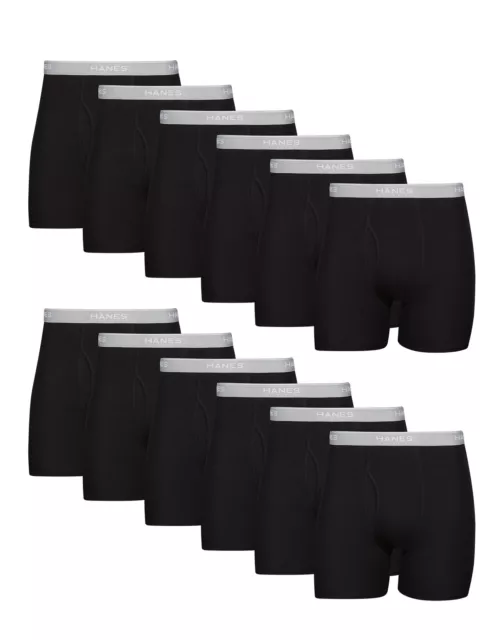 Hanes Boxer Briefs 12-Pack Mens Value Pack Black Comfort Flex Waist Tagless S-XL