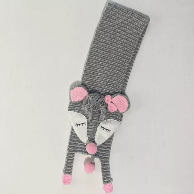 Mud Pie Toddler Girls Gray Pink Knit Racoon Scarf Wrap