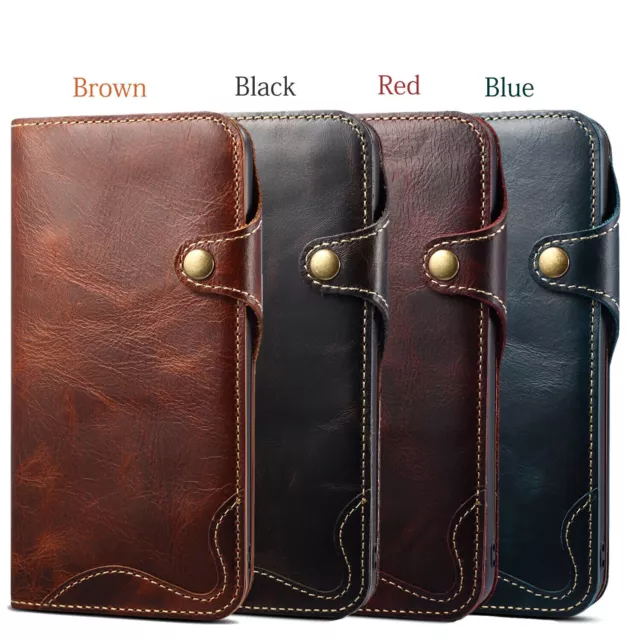 Vintage Genuine Leather Wallet Case Hand Strap Soft Cover for iPhone 12 13 14 15