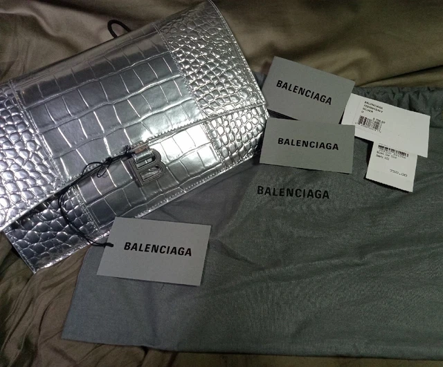 Balenciaga Hourglass Silver Croc Embossed Leather Clutch Balenciaga Hourglass Silver Croc Embossed Leather Clutch