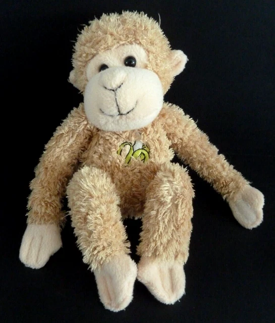 56. DOUDOU PELUCHE GIPSY SINGE Bananou beige banane jaune 21cm genou plié son HS
