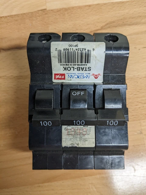 American Federal Pacific 3 pole 100 Amp 240 V STAB-LOK circuit breaker