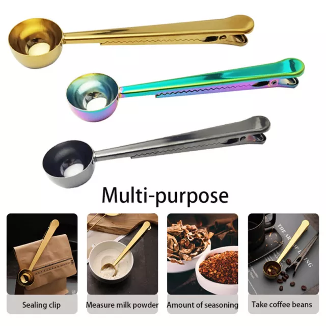 Stainless Steel Ground Coffee Measuring Spoon Scoop With Bag Sealing Clip Tools