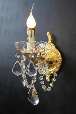 Vintage 4" x 9" Spanish, Crystal, Bronze Gold Plated1 Light Sconce (2 Available)