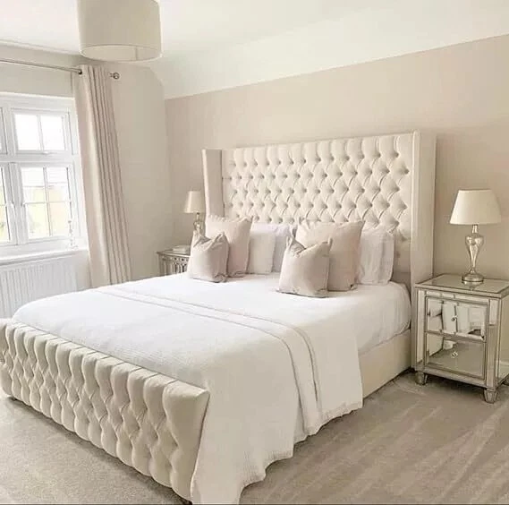 CHESTERFIELD WINGED BED Frame Plush Velvet Upholstery Gas Lift Storage