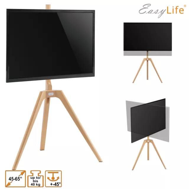 EasyLife Tripod Holz TV-Stativ 45-65", Schwenkbar & Höhenverstellbar in Buche