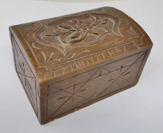 Vintage MONTREUX Swiss Carved Wooden Trinket Box Tourist Souvenir