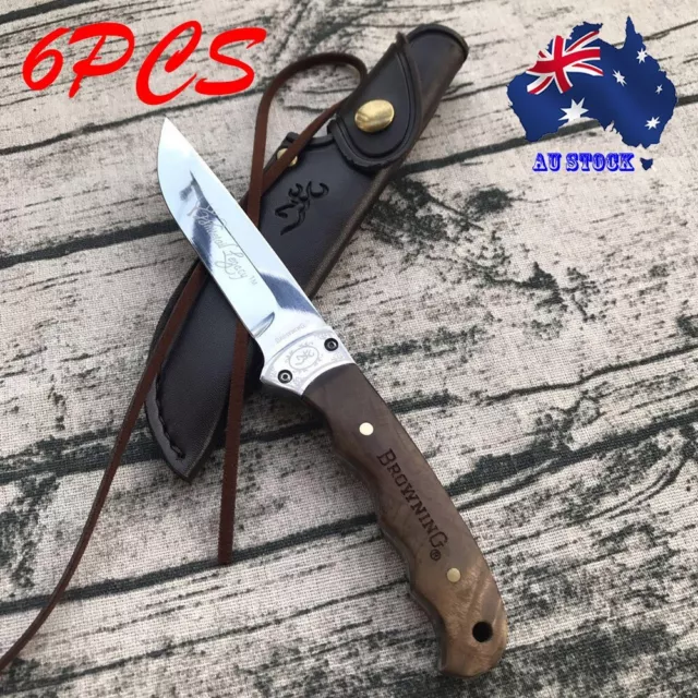 6PC Browning Shadow Wood Fixed Blade Knife Outdoor Camping Survival Hunting AU