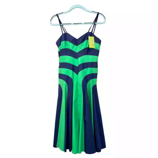 Milly Sweetheart Striped Colorblock Fit & Flare Midi Dress Blue Green Women's 4