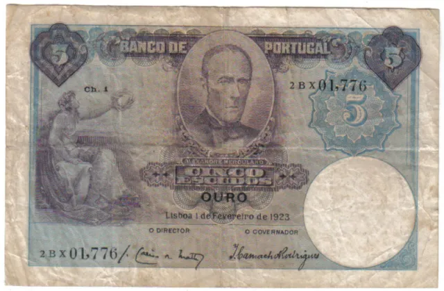 Portugal 5 Escudos 1923 Pick 114 Look Scans