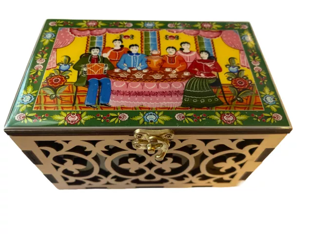 Wooden Lacquer Box Trinket Storage Box Gorodets Artwork Hand Carved Keepsake