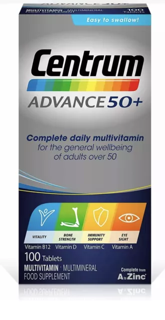 Centrum Advance 50 Plus Multivitamin Tablets, Pack of 100 Brand New Long Expiry