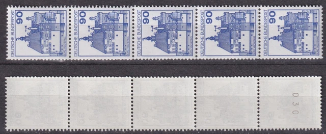 Bund 997 RM 5er Streifen mit gerader Nummer Burgen+Schlösser 90 Pf postfrisch