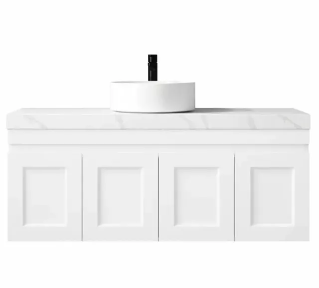 Hampton Matte White 1200Mm Wall Hung Bathroom Vanity Cabinet Stone/Ceramic Top