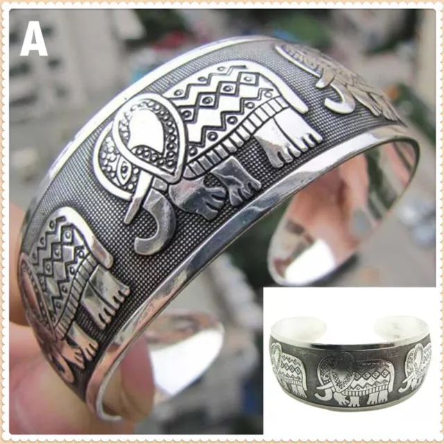 Elephant Tibetan Tibet Totem Bangle Jewelry Retro Cuff Wide Bracelet Bangle