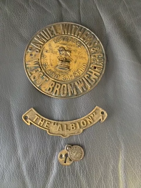 Samuel Withers safe nameplate and  cast brass Albion plate and key escutcheon