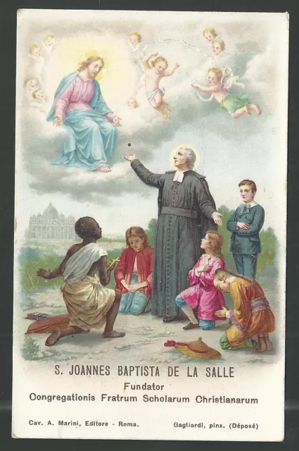 Estampa antigua de San Juan Bautista de la Salle andachtsbild santino holy card