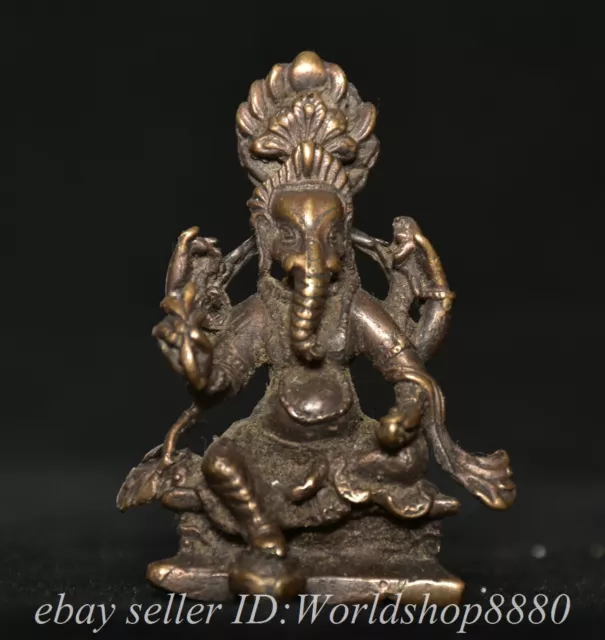 2.4" Old Chinese Copper Ganesh Lord Ganesha Elephant God Buddha Statue