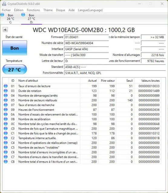 disque sata 2.5 320/500/1000go