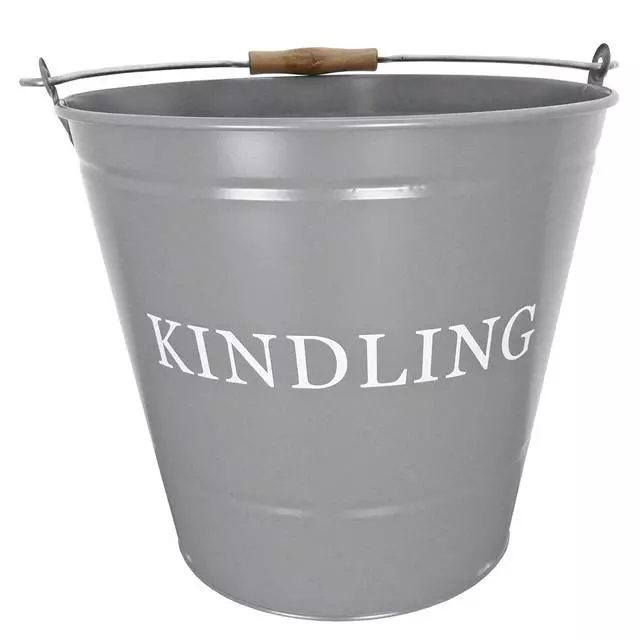 Manor Fireside Kindling Bucket Grey Metal Fire Side Wood Store 0346