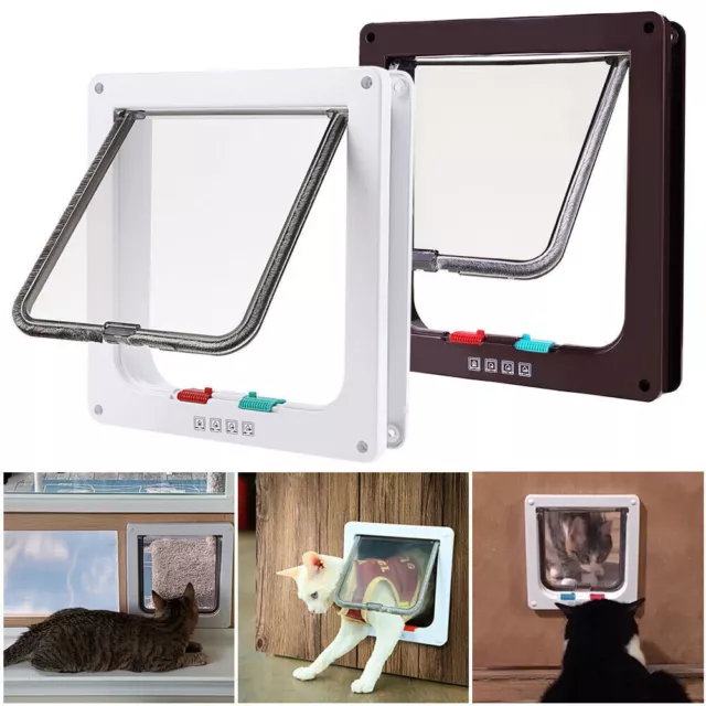 4 Way Pet Cat Puppy Dog Magnetic Lock Lockable Safe Flap Door Gate Frame S M L