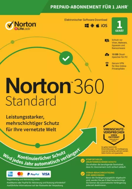 NORTON 360 1-Gerät / 1-Jahr Internet Security für 2024 PC/Mac/Android / KEY