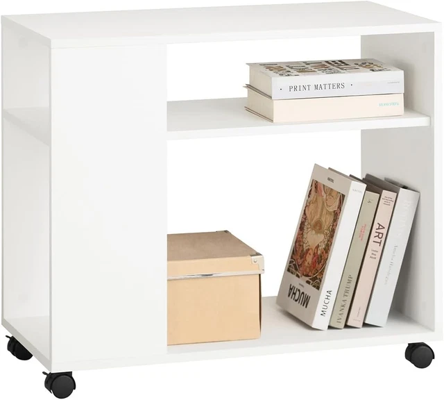 Beistelltisch,Zeitungsständer,Couchtisch,mit Rollen, Weiß, FBT34-W