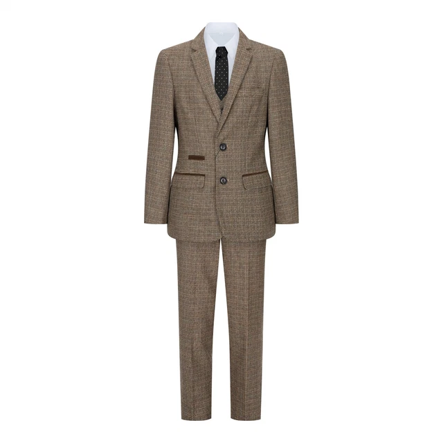 Abito da Ragazzo 3 Pezzi Tweed Marrone stile Retro Vintage anni 1920s