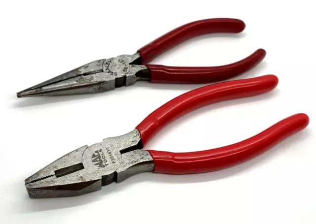 MAC Tools Stanley Set 6.5" Long Lineman Pliers Needle Nose Wire Cutters Lot Red