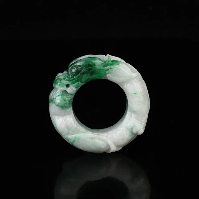 Chinese Exquisite Handmade Dragon carving Jadeite Jade Thumb Ring
