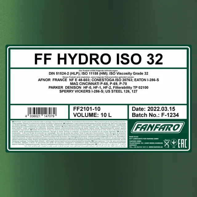 10 litri olio idraulico FANFARO Hydro ISO 32 2