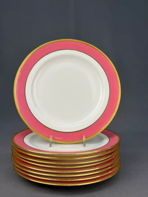 9 Minton for Spaulding Chicago PINK & GOLD ENCRUSTED 9" Luncheon Plates c. 1913