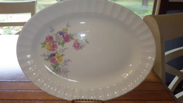 Edwin Knowles 12" Oval Serving Platter Picket Fence Floral Design #487