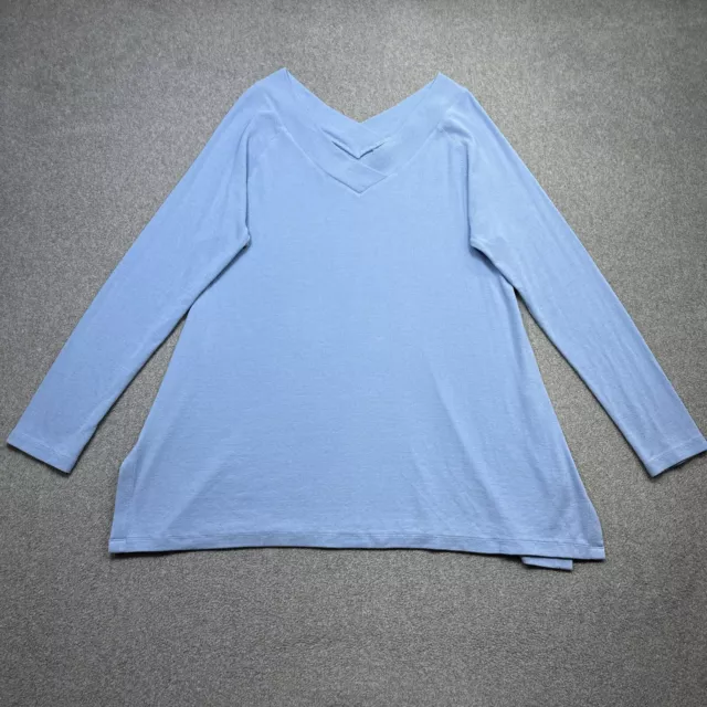 Soft Surroundings Top Womens Large Light Blue Double V Neck Timely Tunic L