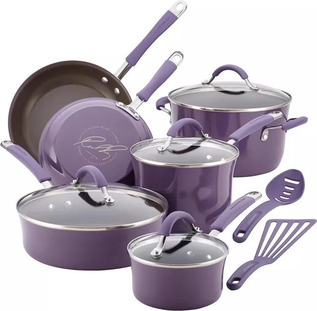 Rachael Ray Cucina Porcelain Enamel Nonstick Cookware Set 12pcs Lavender Purple
