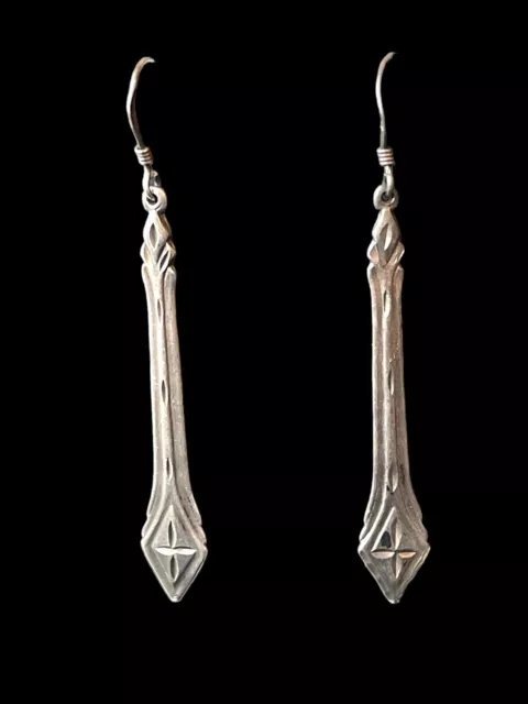 Vintage Sterling Silver Long Earrings Drop Dangle Victorian Revival