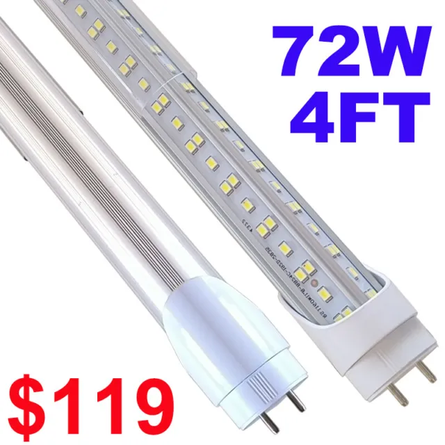 12 Pack T8 4 FT G13 Bi Pin Led Tube Light Bulbs 72W 4 Foot Led Shop Light 6500K