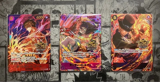 CARTE ONE PIECE 3ème Anniversaire Luffy Ace Sabo Lot de 3 frères