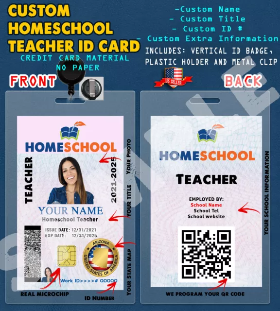 CUSTOM PVC ID Card w/ Clip  CUSTOM HOMESCHOOL Teacher ID CARD