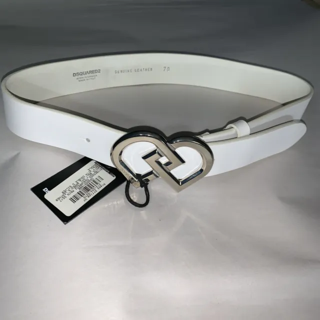 NWT auth DSQUARED size SM ladies belt WHITE BELT w/silver DD Buckle $450