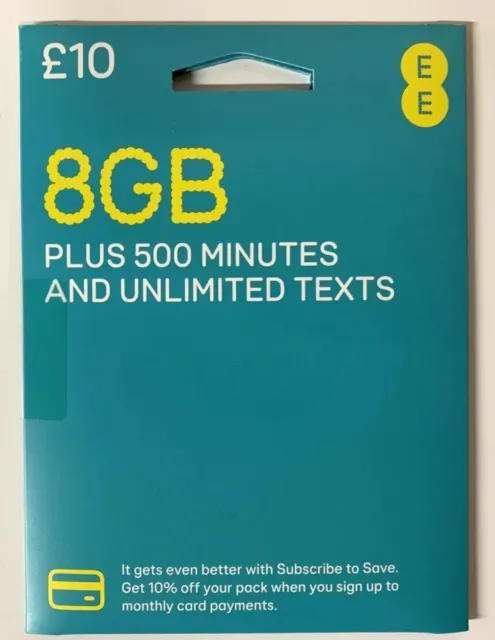 EE Sim Card Pay As You Go £10 Pack 20gb Data Unlimited SMS Mini Micro Nano PAYG