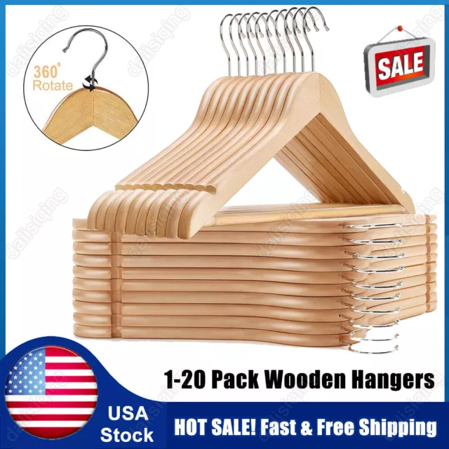 20 Pack Wooden Hangers Suit Hangers Premium Natural Finish Cloth Coat Hangers