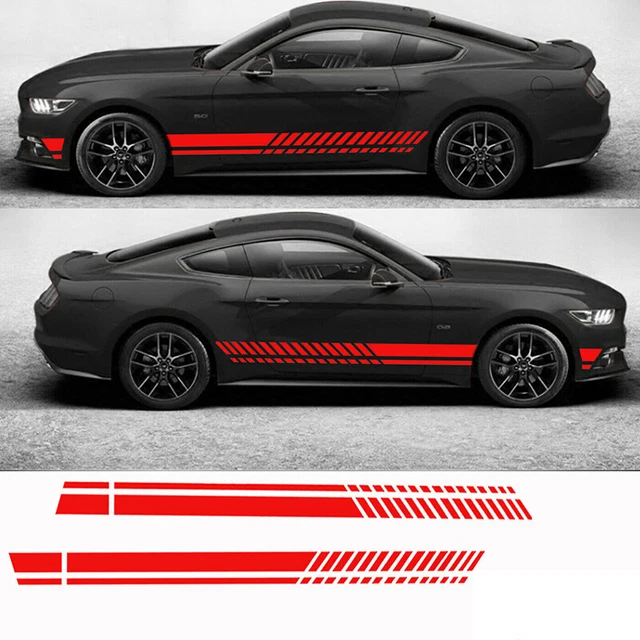 2X Red Side Skirt Car Body Racing Stripe Sticker Graphic Decals For Ford Mustang