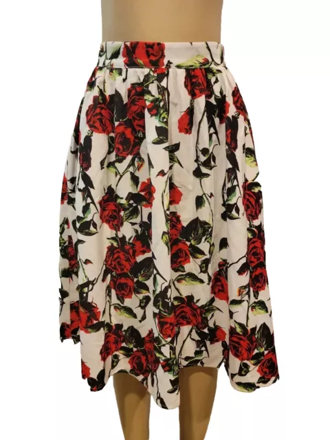 L'atiste By Amy RETRO White Floral Print Pleated Skirt Size S #H