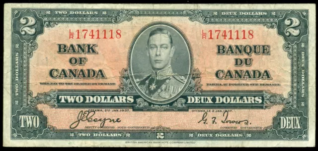 1937 Canada, King George VI, BC-22c, Bank of Canada $2, Coyne / Towers  R-65