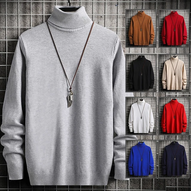 Uomo collo Alto Dolcevita Slim Maglioncino Pullover Maglia Manica Lunga