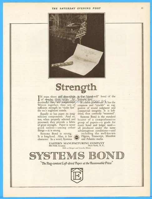1920 Eastern Manufacturing Co Bangor Lincoln Maine Paper Mill Strength Print Ad